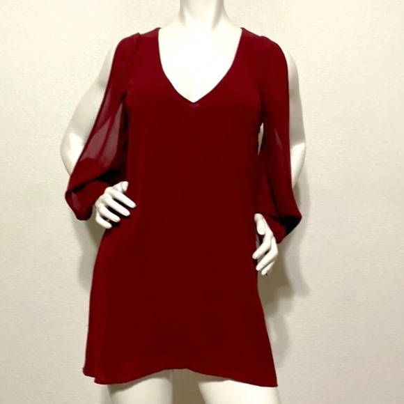 Tobi Burgundy Long Split Sleeves Lined Mini Dress Size S - Picture 2 of 8